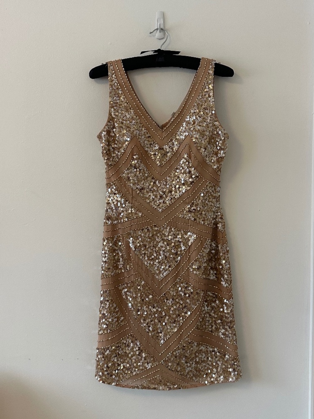 Shail K. Sequin and Beaded Rose Gold Silk Cocktail Dress | Size 8